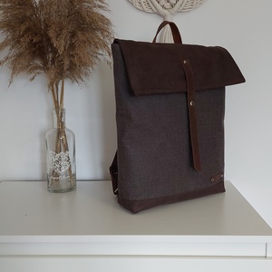 Ninox kollekció - sötétbarna szövet- sötétbarna bőr hátizsák, oldal-, vagy válltáska - táska & tok - hátizsák - hátizsák - Meska.hu