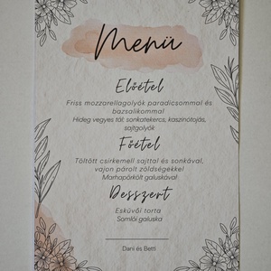 Esküvői menüsor - virágos design - esküvő - meghívó & kártya - menü - Meska.hu