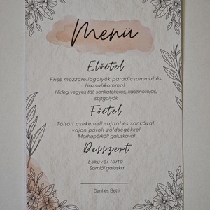 Esküvői menüsor - virágos design - esküvő - meghívó & kártya - menü - Meska.hu