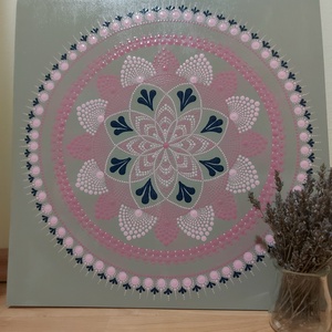 Mandala rózsaszín árnyalatokkal és sötétkékkel , Otthon & Lakás, Dekoráció, Kép & Falikép, Fából készült kép, Festészet, Meska