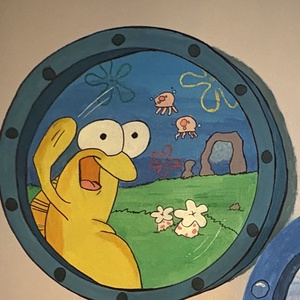 SpongeBob ablak festmény hallal, Művészet, Festmény, Akril, Festészet, MESKA