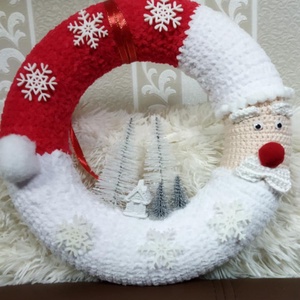 Mikulás formájú ajtó kopogtató, Karácsony, Adventi díszek, Adventi ajtódísz, Horgolás, MESKA