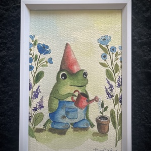 Kerti munka béka módra - művészet - festmény - akvarell - Meska.hu