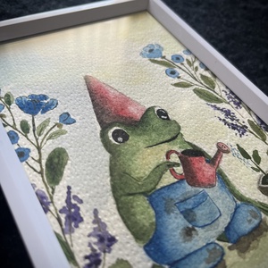 Kerti munka béka módra - művészet - festmény - akvarell - Meska.hu