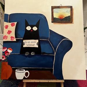 Jó éjt puszi kötelező!, Művészet, Festmény, Akril, Festészet, 50cm x 50cm méretű, fa kereten nyugvó feszített vászonra festett akril képemnek szeretnék új Tulajd..., MESKA