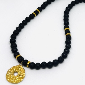 Lávakő choker arany csillaggal - ékszer - nyaklánc - medálos nyaklánc - Meska.hu