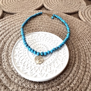 Türkiz choker arany életfával - ékszer - nyaklánc - medálos nyaklánc - Meska.hu