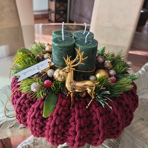 Bordó-zöld-arany színvilágú adventi koszorú  - Meska.hu