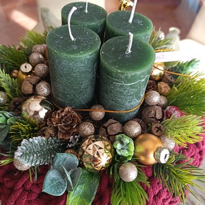 Bordó-zöld-arany színvilágú adventi koszorú  - karácsony - adventi díszek - adventi asztaldísz - Meska.hu