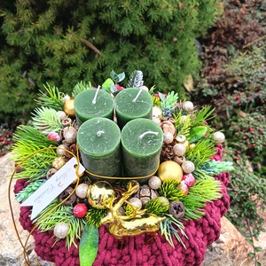 Bordó-zöld-arany színvilágú adventi koszorú  - karácsony - adventi díszek - adventi asztaldísz - Meska.hu