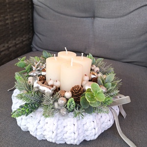 Fehér adventi koszorú  - karácsony - adventi díszek - adventi asztaldísz - Meska.hu