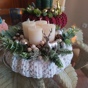 Fehér adventi koszorú  - karácsony - adventi díszek - adventi asztaldísz - Meska.hu