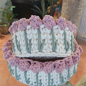 Horgolt tulipán mintás kosár szett  2 darabos - Meska.hu