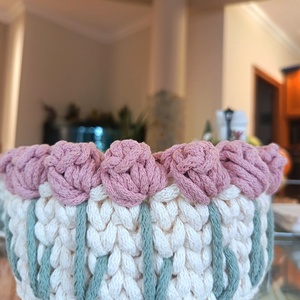 Horgolt tulipán mintás kosár szett  2 darabos - otthon & életmód - tárolás & rendszerezés - tárolókosár - Meska.hu