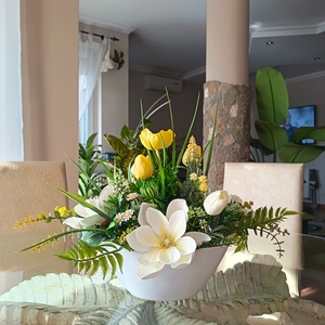 Magnóliás asztaldísz csónakkaspóban  - otthon & életmód - dekoráció - asztal és polc dekoráció - asztaldísz - Meska.hu