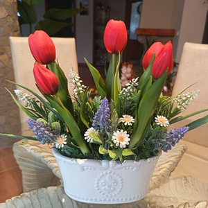 Tavaszi tulipános asztaldísz  - otthon & életmód - dekoráció - asztal és polc dekoráció - asztaldísz - Meska.hu
