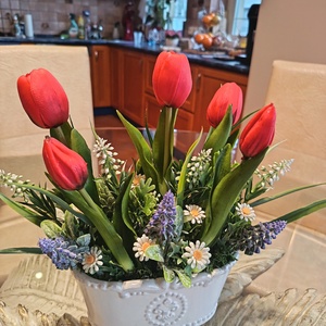 Tavaszi tulipános asztaldísz  - otthon & életmód - dekoráció - asztal és polc dekoráció - asztaldísz - Meska.hu