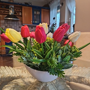 Tulipánok csónakkaspóban  - otthon & életmód - dekoráció - asztal és polc dekoráció - asztaldísz - Meska.hu