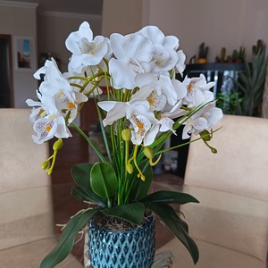 Orchidea dekoráció türkiz kaspósban  - otthon & életmód - dekoráció - asztal és polc dekoráció - asztaldísz - Meska.hu