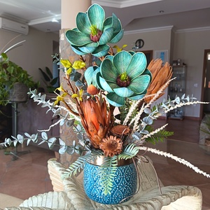  Elegáns magnóliás�proteás asztaldísz prémium kaspóban - otthon & életmód - dekoráció - asztal és polc dekoráció - asztaldísz - Meska.hu