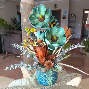  Elegáns magnóliás�proteás asztaldísz prémium kaspóban - otthon & életmód - dekoráció - asztal és polc dekoráció - asztaldísz - Meska.hu