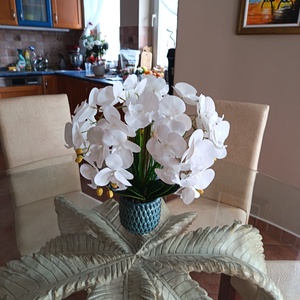 Elegáns fehér orchidea kompozíció � kék kaspóban (5 szálas) - otthon & életmód - dekoráció - asztal és polc dekoráció - asztaldísz - Meska.hu