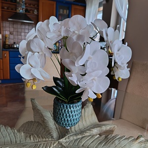 Elegáns fehér orchidea kompozíció � kék kaspóban (5 szálas) - otthon & életmód - dekoráció - asztal és polc dekoráció - asztaldísz - Meska.hu