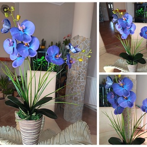 Elegáns, élethű orchidea dekoráció kerámiakaspóban � kékes-lila színben - otthon & életmód - dekoráció - asztal és polc dekoráció - asztaldísz - Meska.hu