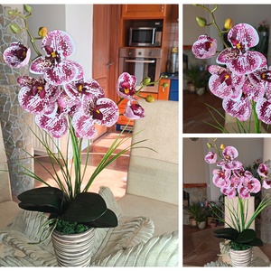 Elegáns, élethű orchidea dekoráció kerámiakaspóban  - otthon & életmód - dekoráció - asztal és polc dekoráció - asztaldísz - Meska.hu
