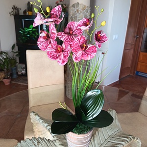 Elegáns, élethű orchidea dekoráció kerámiakaspóban  - Meska.hu