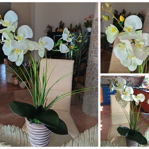 Elegáns, élethű orchidea dekoráció kerámiakaspóban  - otthon & életmód - dekoráció - asztal és polc dekoráció - asztaldísz - Meska.hu