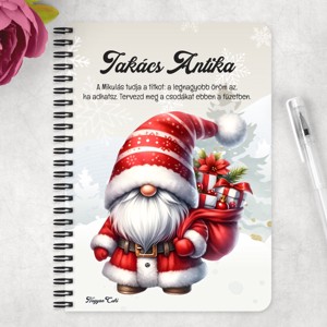 Személyre szabható - Puttonyos karácsonyi manó mintás A6-os füzet - otthon & életmód - papír, írószer - jegyzetfüzet & napló - Meska.hu