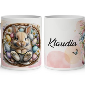 Névvel kérhető - Cuki talpi - nyuszi kosárban mintás bögre, Otthon & Életmód, Konyhafelszerelés, tálalás, Tálalás, Bögre & Csésze, , MESKA