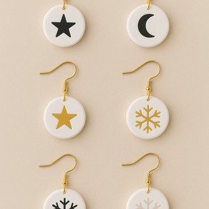 Minimalista porcelán fülbevaló, Ékszer, Fülbevaló, Lógós kerek fülbevaló, Ékszerkészítés, MESKA