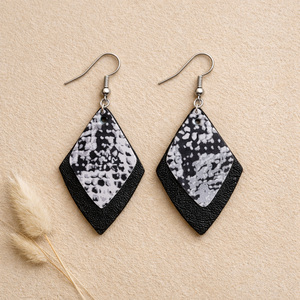 Éjkék Dzsungel � műbőr rombusz fülbevaló kígyóbőr hatású mintával - Meska.hu