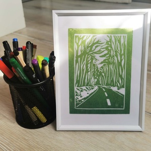 Erdei út � eredeti linónyomat  - művészet - grafika & illusztráció - művészi nyomat - Meska.hu