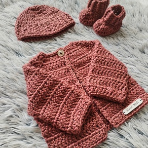 Horgolt szett - Rozsda - ruha & divat - gyerekruha - pulóver - Meska.hu