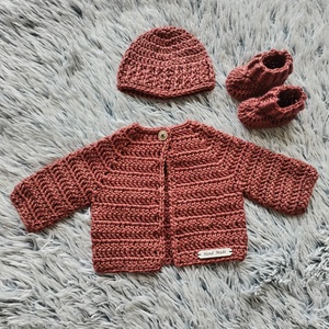 Horgolt szett - Rozsda - ruha & divat - gyerekruha - pulóver - Meska.hu