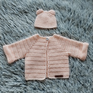 Horgolt szett - Rózsaszín maci - ruha & divat - gyerekruha - pulóver - Meska.hu