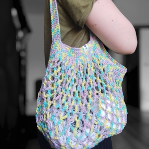 Horgolt bevásárlótáska 'Pasztell szivárvány' - táska & tok - bevásárlás & shopper táska - shopper, textiltáska, szatyor - Meska.hu