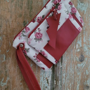 Pénztárca rózsás Vászon és bőr tárca Kártyatartó  - táska & tok - pénztárca & más tok - aprópénztartó - Meska.hu