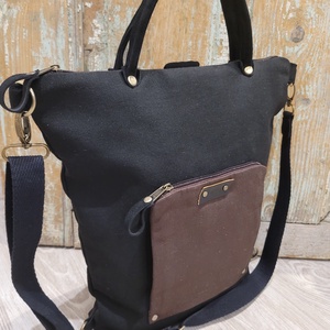 Fekete-barna vászontáska, Hátizsák, laptoptáska, iskolatáska, hátizsák - táska & tok - kézitáska & válltáska - alkalmi táska - Meska.hu