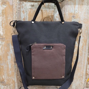 Fekete-barna vászontáska, Hátizsák, laptoptáska, iskolatáska, hátizsák - táska & tok - kézitáska & válltáska - alkalmi táska - Meska.hu