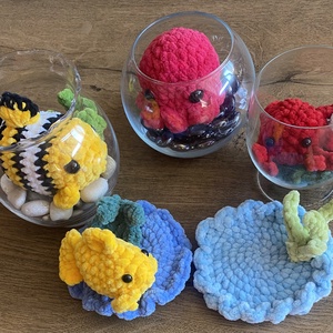 Mini gondozás mentes akvárium szettek horgolt tengeri állatokkal  - otthon & életmód - dekoráció - dísztárgy - Meska.hu