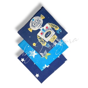 Textil zsebkendő szett, öko zsebkendő szett - kék, úrhajó, robot, úrlény - S méret - Meska.hu