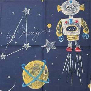Textil zsebkendő szett, öko zsebkendő szett - kék, úrhajó, robot, űrlény - S méret - szépségápolás - textil zsebkendő - Meska.hu
