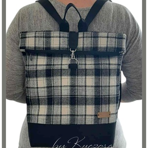 Unisex kockás roll-top hátizsák - táska & tok - hátizsák - hátizsák - Meska.hu