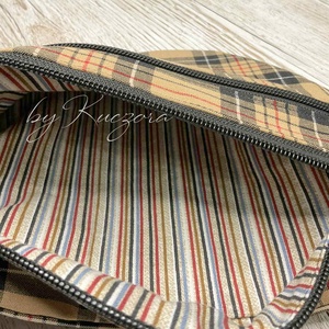Barna skót kockás övtáska / crossbody  klasszikus elegancia, modern formában - táska & tok - övtáska - Meska.hu