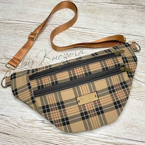 Barna skót kockás övtáska / crossbody  klasszikus elegancia, modern formában, Táska & Tok, Övtáska, Varrás, MESKA