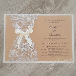 Esküvői meghívó - elegáns - csipke, natúr karton kombinációja - esküvő - meghívó & kártya - meghívó - Meska.hu